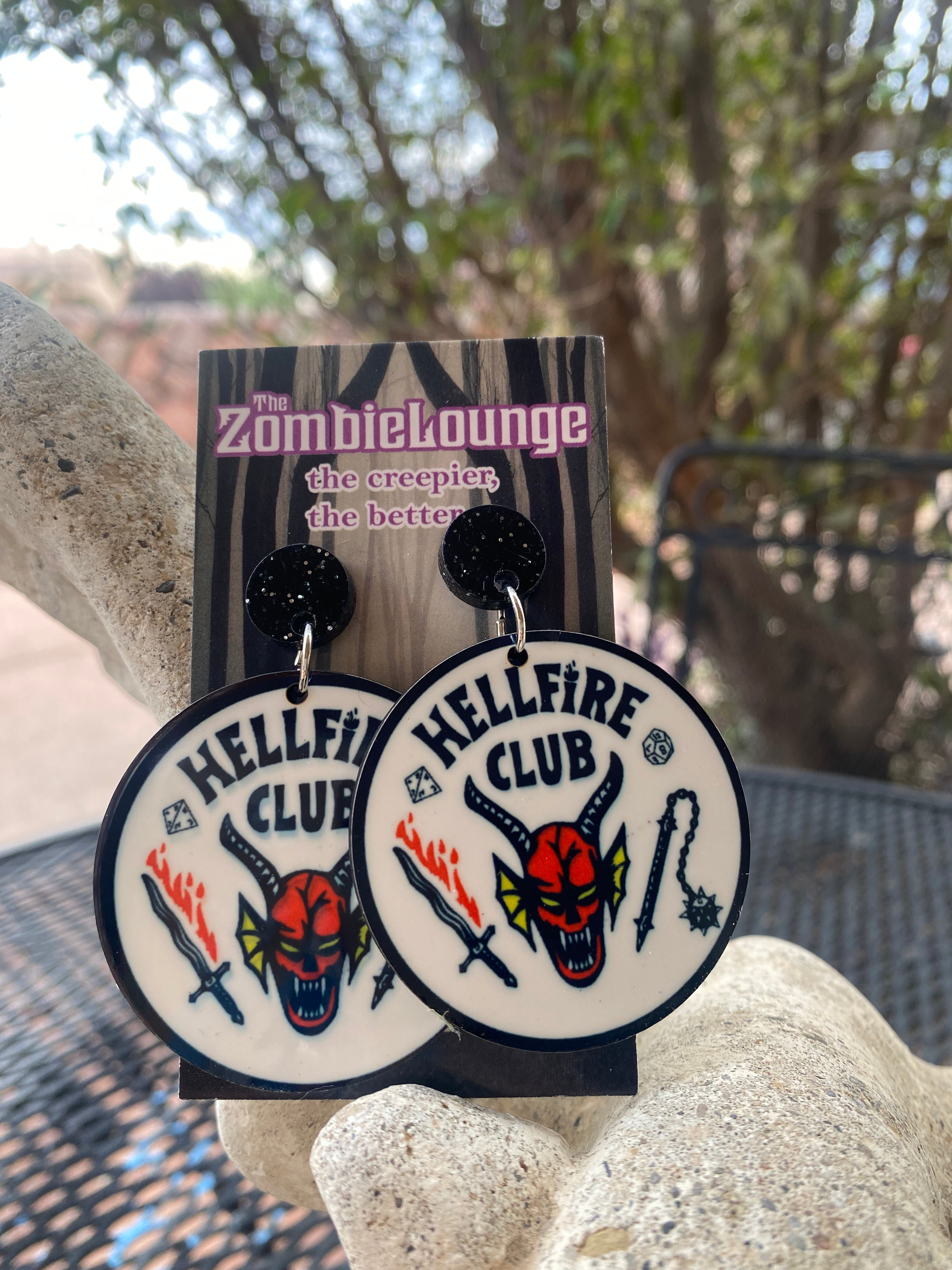 Hell Club Earrings for Women - Gothic Punk Rock Jewelry - Stainless Steel Hoop Earrings for Night Out, Concert, and Party