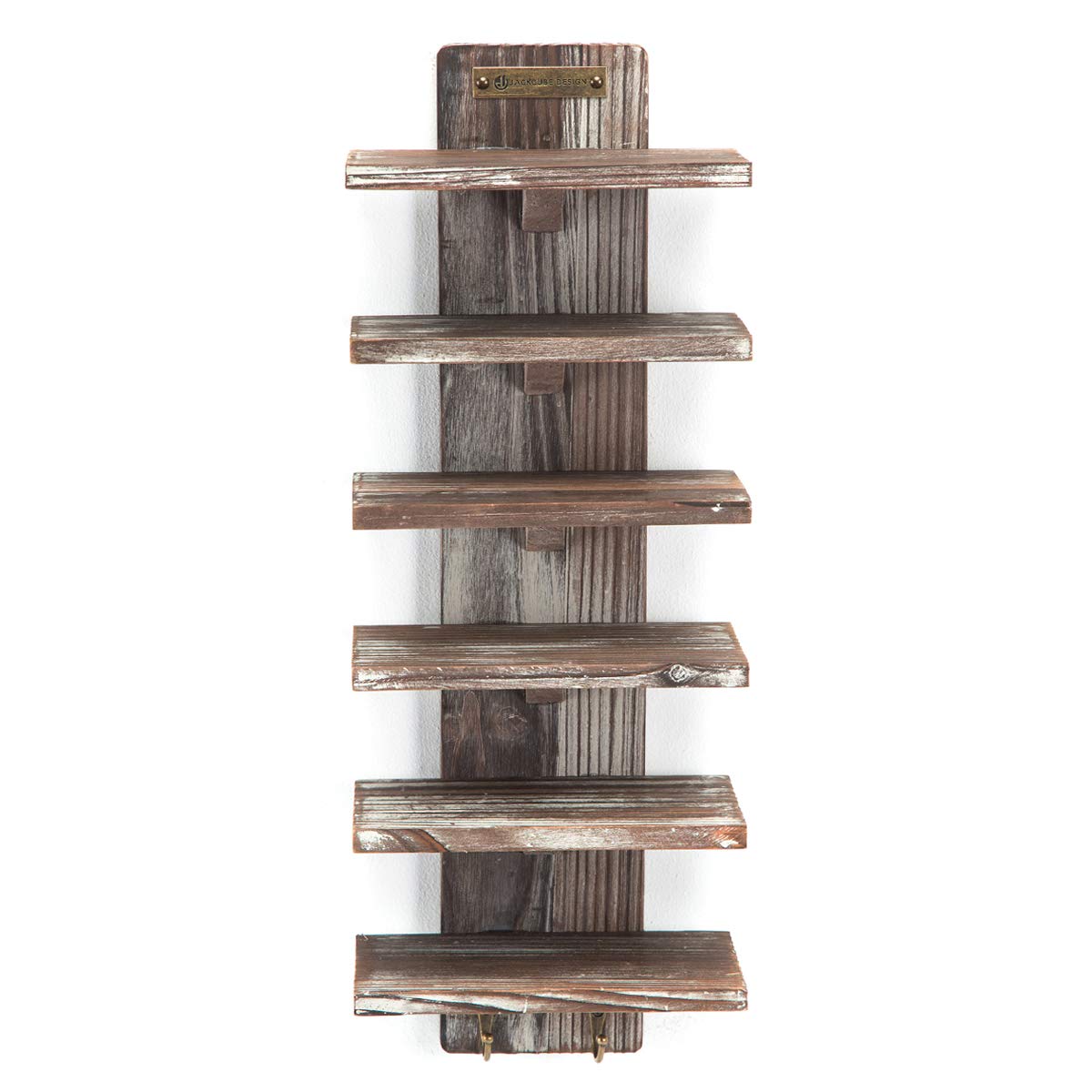Rustic Wood Wall Mount Sunglasses Organizer - 6 Tier Glasses Storage Rack with 2 Hooks, Jewelry & Watch Display Cabinet, Key Holder - Perfect for Bedroom, Bathroom, Entryway Organization (MK551A)