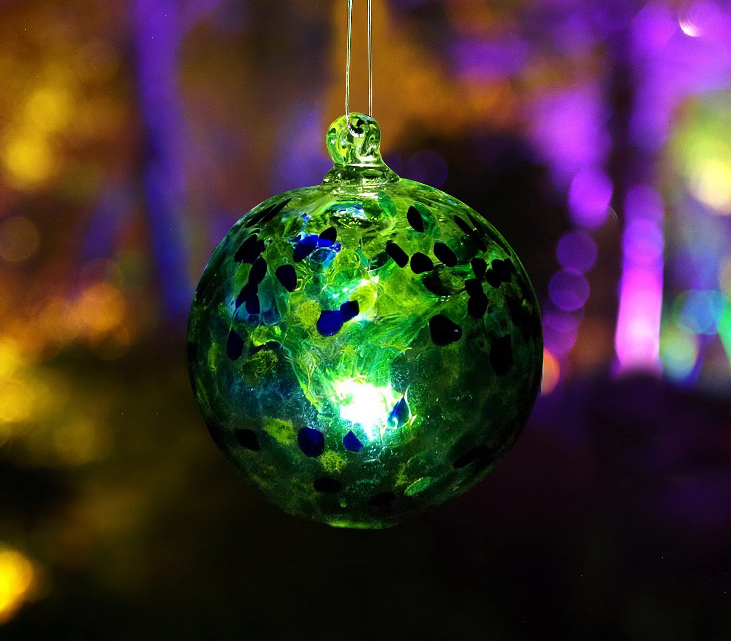 5.5-Inch Solar Powered Hanging Glass Gazing Ball - Outdoor Garden Decor in Green, Aqua & Blue - Perfect for Patio, Yard & Landscape Decoration at Night