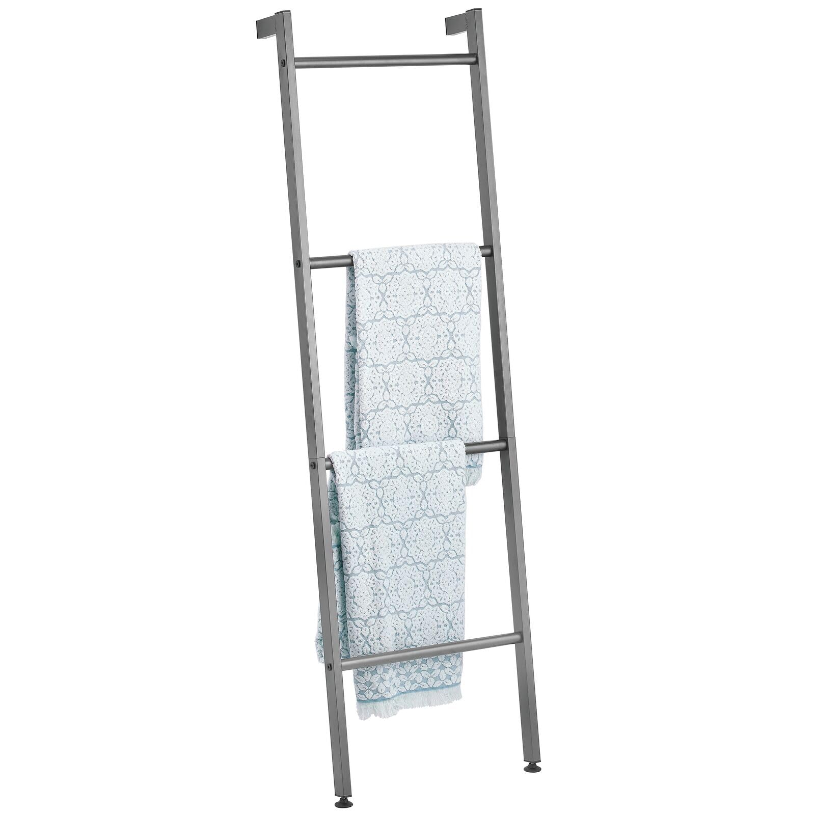 Metal Leaning Blanket & Towel Ladder - Rustic Blanket Rack for Bedroom Decor & Bathroom Towel Holder - Quilt Display Stand with Wall Mount - Nursery Ladder Organizer in Graphite Gray - Perfect for Farmhouse, Apartment & Dorm Room Storage Solutions