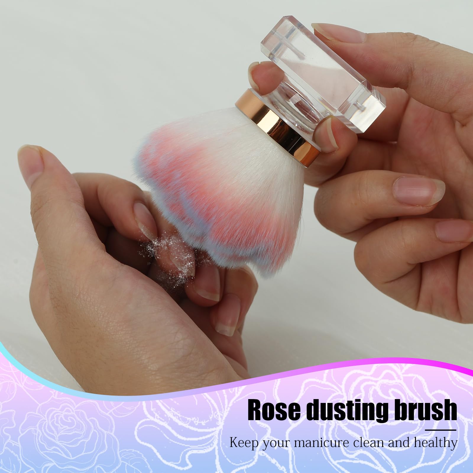 Pink Nail Dust Brush - Rose Powder Remover for Nail Art & Makeup - Salon & Home Use