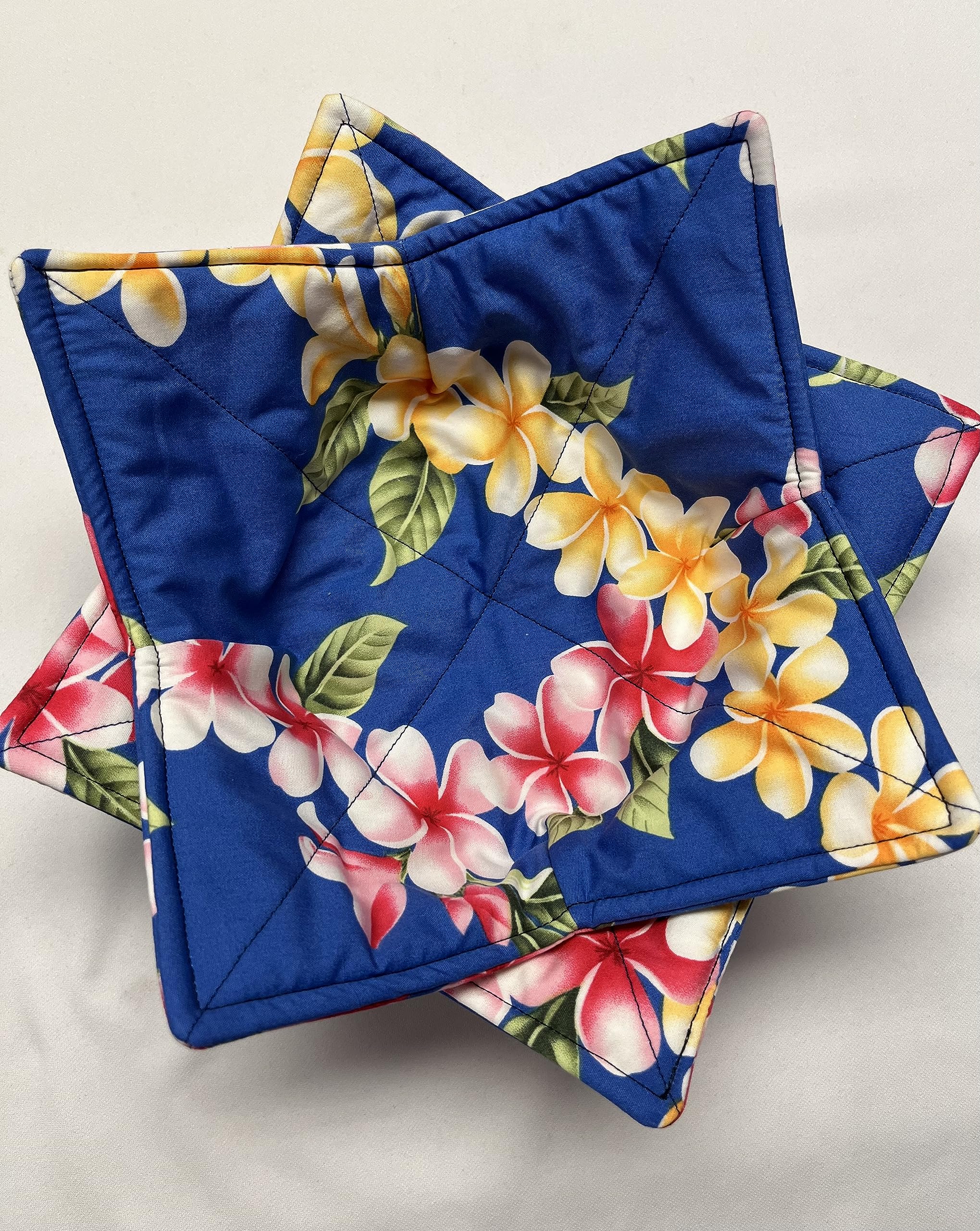 2-Pack Blue Hawaiian Bowl Cozies - Microwave Safe Bowl Holders with Non-Slip Grip (210 Denier Fabric) - Perfect for Hot Soup, Ice Cream & Serving Dishes at Parties