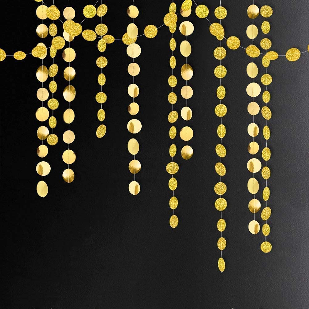 Cheerland Gold Circle Garland - Elegant Gold Party Decorations, Hanging Dot Banner & Streamer Backdrop for Wedding, Birthday, Baby Shower, Bachelorette, Ramadan, EID, Graduation & New Year Celebrations | Perfect for Home, Ballroom & Outdoor Party Decorations