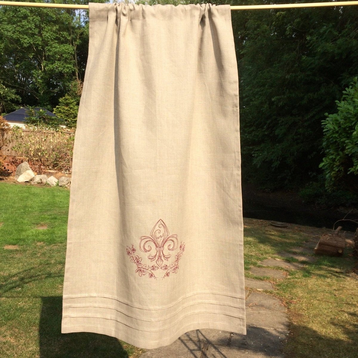 Chelsea Wine Fleur de Lis Linen Window Curtains - Elegant French-Inspired Linen Drapes for Living Room & Bedroom - Light Filtering & Privacy Sheer Curtain Panels