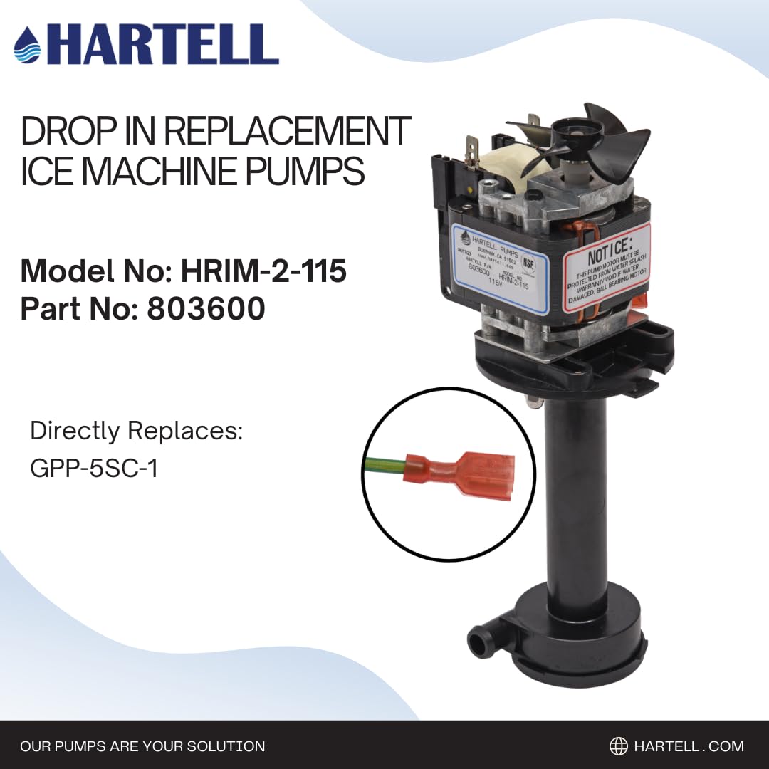 HARTELL HRIM-2-115 Replacement Ice Machine Pump - Compatible with GPP-5SC-1 & 12-2986-01 - Perfect for Commercial Ice Makers & Refrigeration Systems