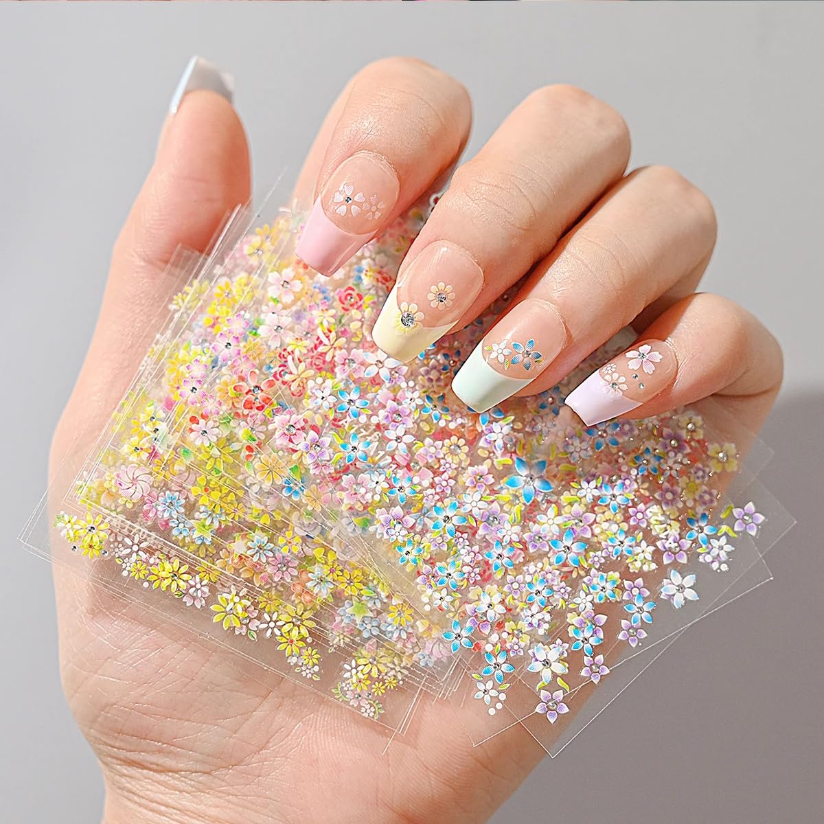 30 Sheets Floral Nail Art Stickers - 3D Self-Adhesive Cherry Blossom, Daisy & Heart Bow Designs for Manicure | Summer Nail Decals & Decorations | Perfect for DIY Nails, Parties, Weddings & Special Occasions
