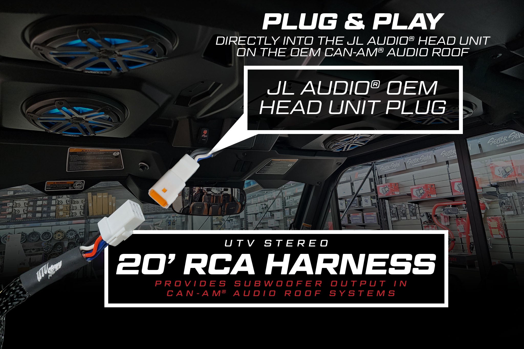 20' RCA Harness Cable for UTV & ATV Audio Systems - High-Quality RCA Connector for Car Stereo, Home Theater & Professional Audio Setups