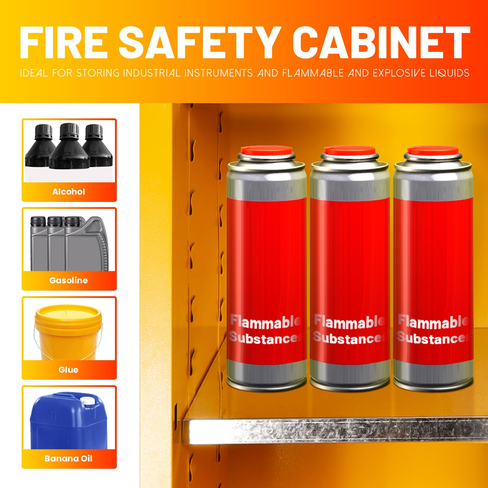 24 Gallon Flammable Safety Storage Cabinet - OSHA Compliant Hazardous Chemical Cabinet with Adjustable Shelves, Galvanized Steel Construction for Lab, Industrial & Home Use - Perfect for Storing Paint, Solvents & Flammable Liquids (Yellow)