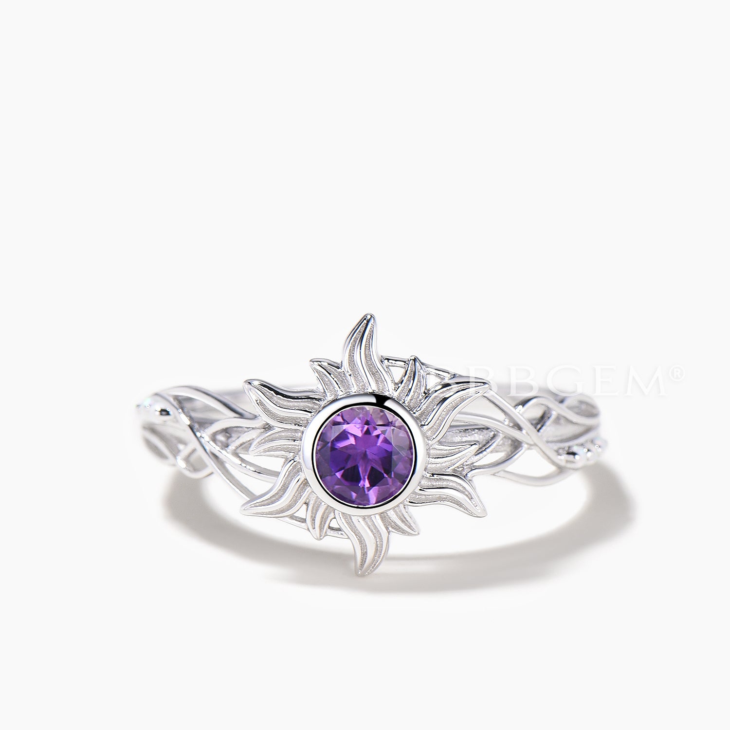 Natural Amethyst Sun Engagement Ring - Round Cut Princess Inspired Jewelry for Women | Perfect for Weddings, Proposals & Anniversary Gifts