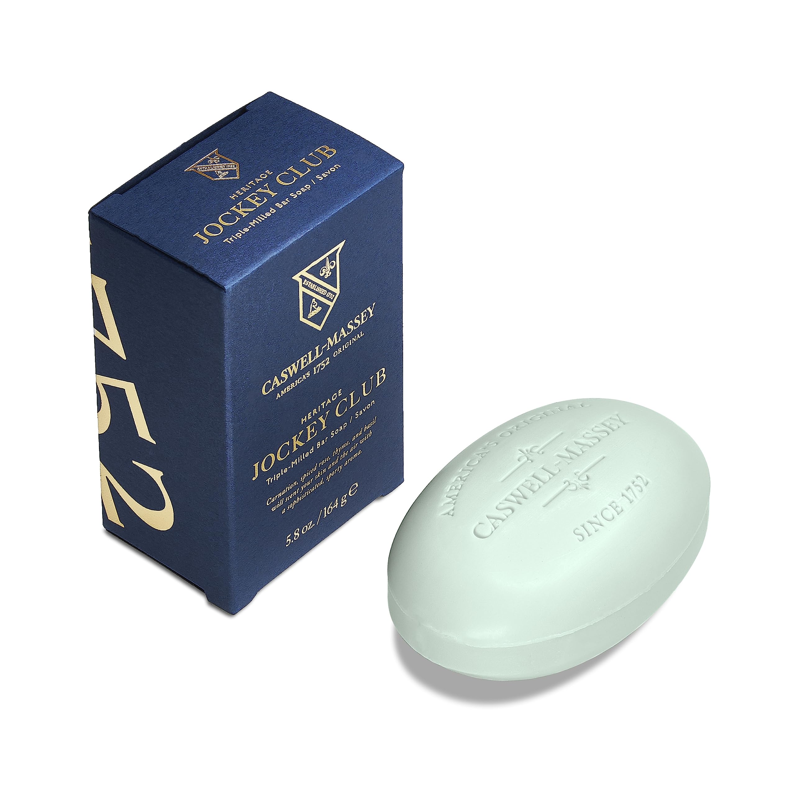 Caswell-Massey Moisturizing Bar Soap for Men - All Skin Types, Natural Essential Oils & Plant-Based Formula - Jockey Club Scented (5.8 oz) - Ideal for Daily Shower, Bath & Travel Use
