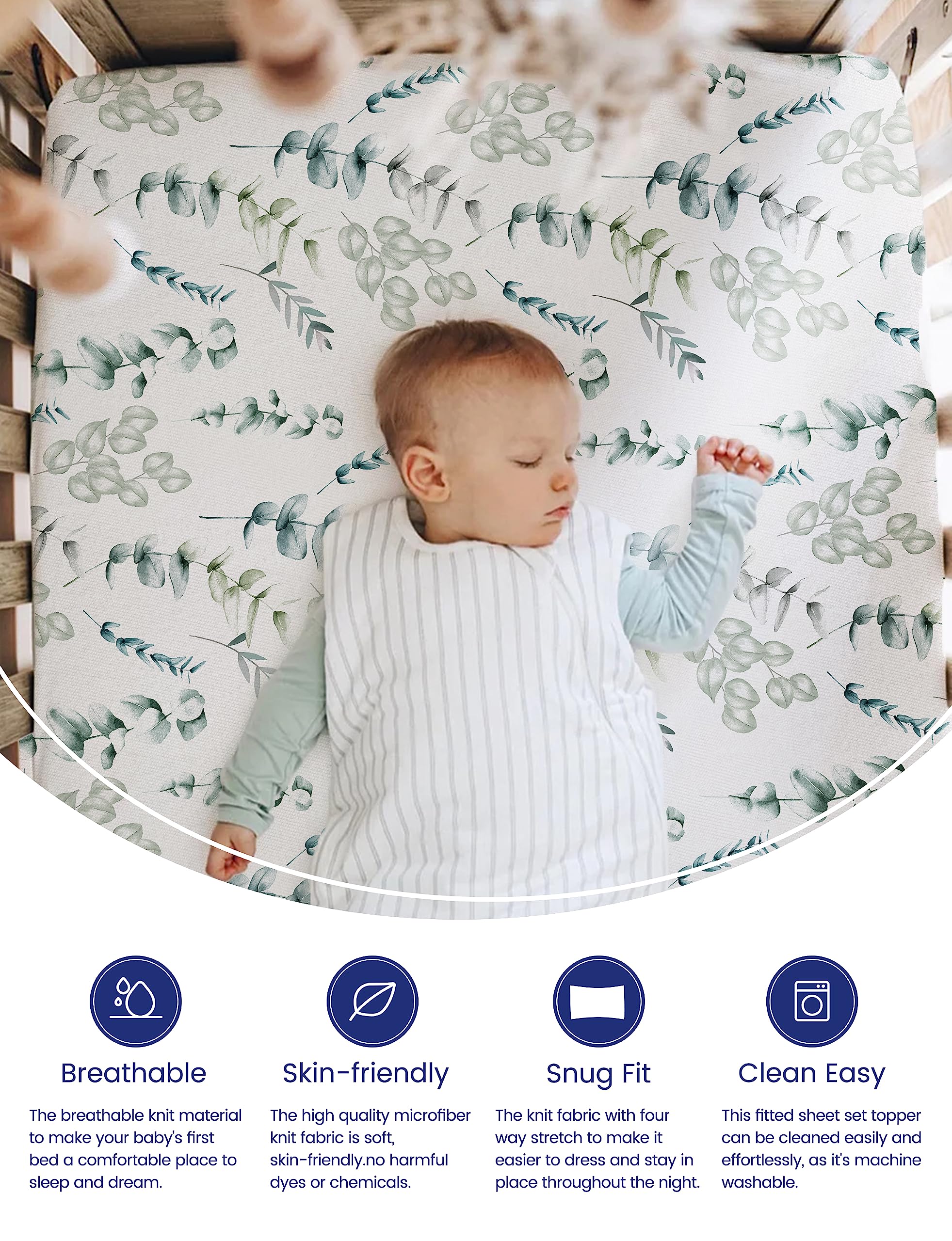 TotAha Premium Soft Boho Crib Sheets - Ultra Breathable & Stretchy Fitted Crib Mattress Cover 28x52x9 Extra Deep Pocket - Neutral Botanical Print for Baby Boys & Girls - Perfect for Nursery, Daycare & Travel