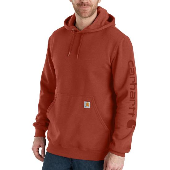 K288 Loose Fit Midweight Graphic Hoodie with Logo Sleeve in Saddle Red - Perfect for Casual Wear, Street Style & Outdoor Activities