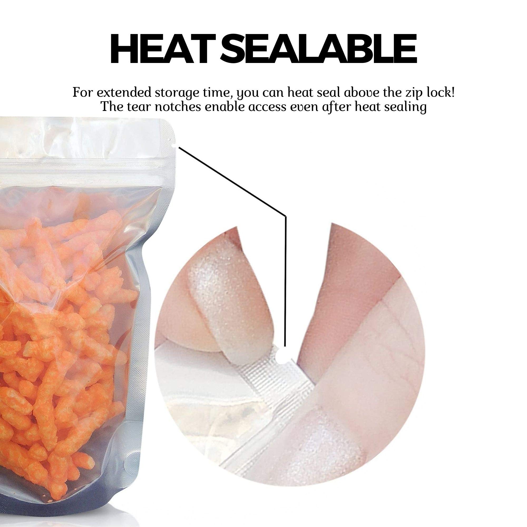 Performore 5 x 8 Inch Stand Up Pouch Bags - 100 Pack Heavy Duty Mylar Food Storage Bags with Resealable Ziplock, Odor Proof & Heat Sealable (Clear Front/Aluminum Foil Back) - Perfect for Coffee, Snacks, Pet Food & Meal Prep Storage