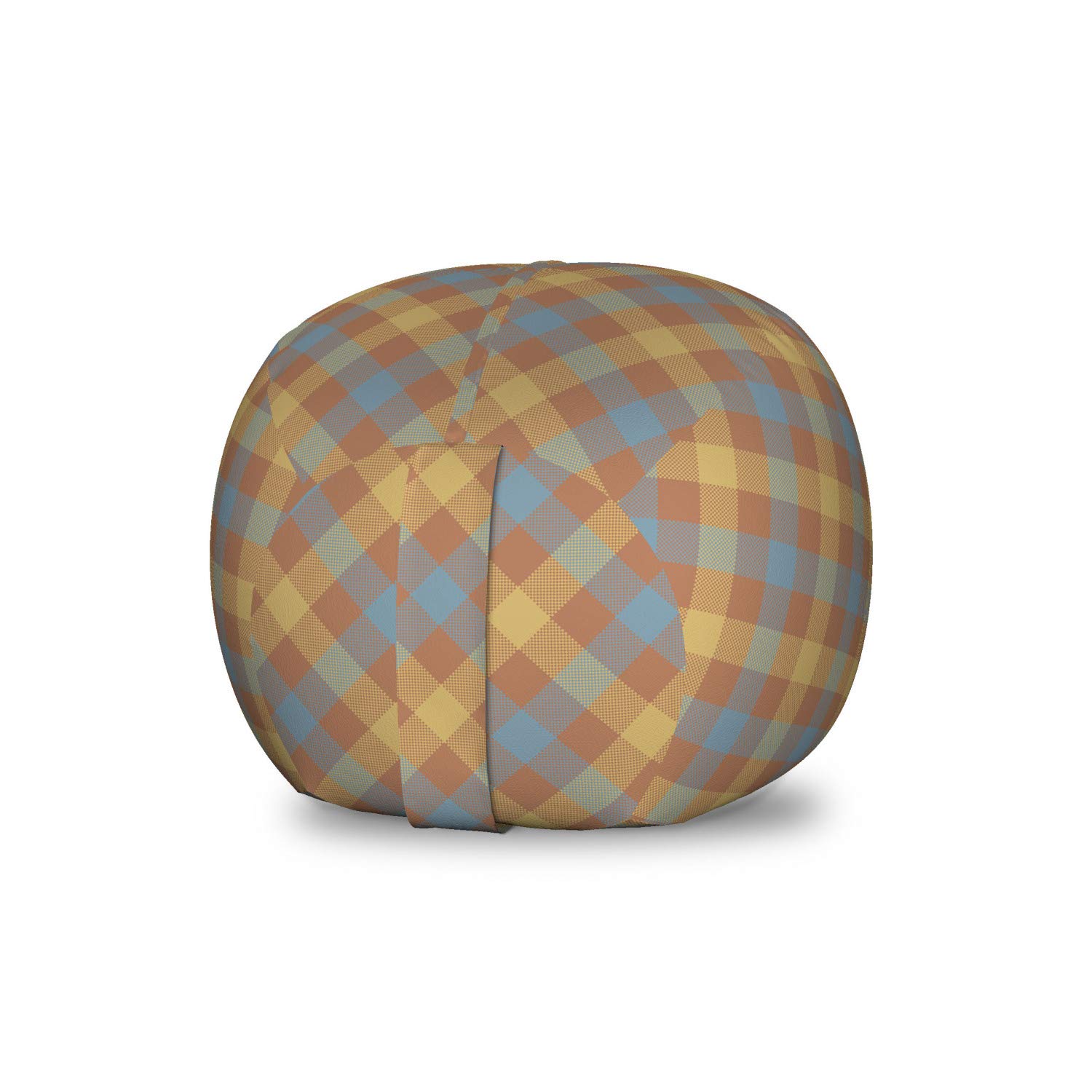 Ambesonne Brown Plaid Toy Storage Bag Chair - Washable Stuffed Animal Organizer with Overlapping Squares Design - Small Size in Blue Grey & Pale Caramel - Perfect for Kids' Room, Nursery, and Playroom Organization