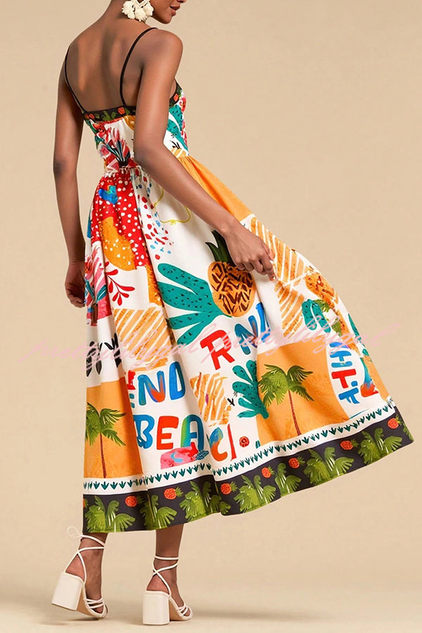Stylish Printed Sling Back Pleated Midi Dress for Women | Summer Vacation & Holiday Party Outfit | Perfect for Beach Getaways, Cocktail Events & Special Occasions