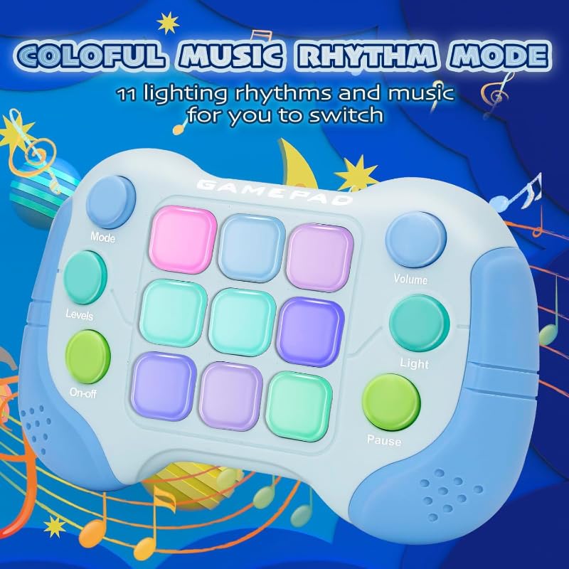 Press Push Game Fidget Toys - Electronic Flashing Handheld Light Up Sensory Toys for Kids, Teens & Adults - Quick Push Button Gamepad for Stress Relief, ADHD & Anxiety - Perfect for Christmas, Birthday Gifts & Party Favors (Blue) - Great for Office, Classroom, Travel & Waiting Rooms