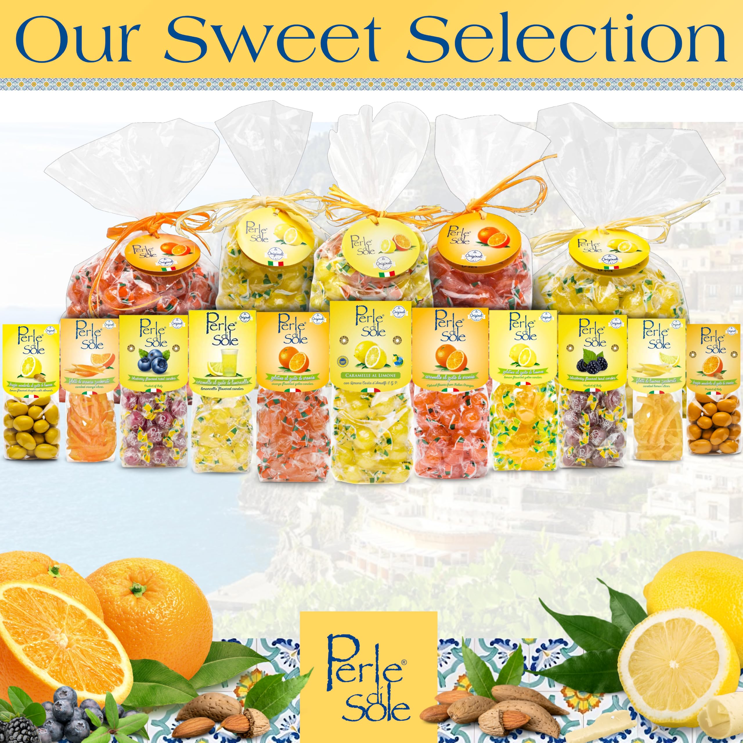 Perle di Sole Italian Orange Hard Candy - Individually Wrapped Fizzy Orange Drops - Made in Italy - 2 Pack (7.05 oz | 200 g) - Perfect for Parties, Gifts & Office Snacks
