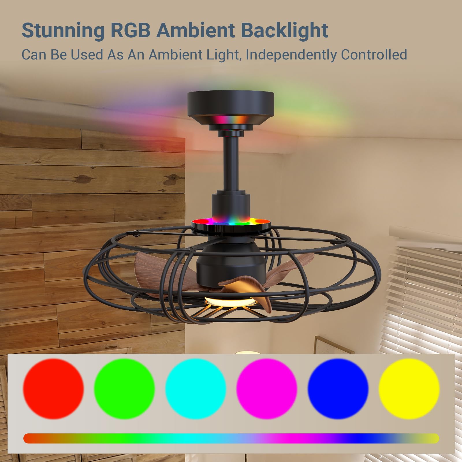 NACATIN 21 Inch Smart Ceiling Fan with LED Lights - Remote, App & Wall Control, 3 Color Temperatures, RGB Lighting - Ideal for Patio, Gazebo, Bedroom, Living Room & Outdoor Spaces (Black)