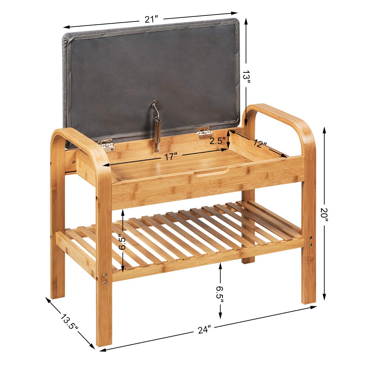 Giantex Bamboo Shoe Rack Bench with Storage & Cushioned Seat - Entryway Shoe Organizer with Shelf, Hallway Storage Bench for Bedroom - Holds 330 lbs - Perfect for Small Spaces, Mudroom Organization & Shoe Storage Solutions