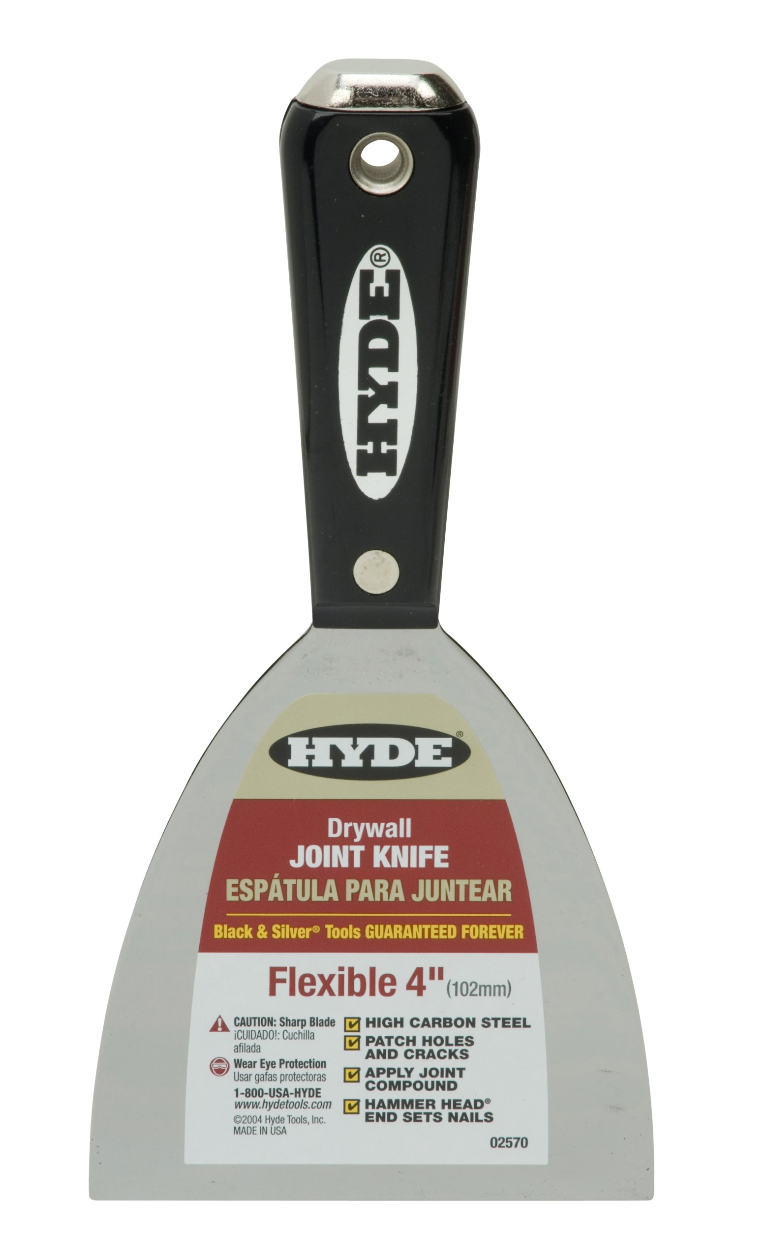 HYDE 02570 Flex Hammer Head Joint Knife - 4 Inch Wide Stainless Steel Drywall Utility Knife for Professional Contractors | Perfect for Drywall Installation, Wall Repair & Construction Projects