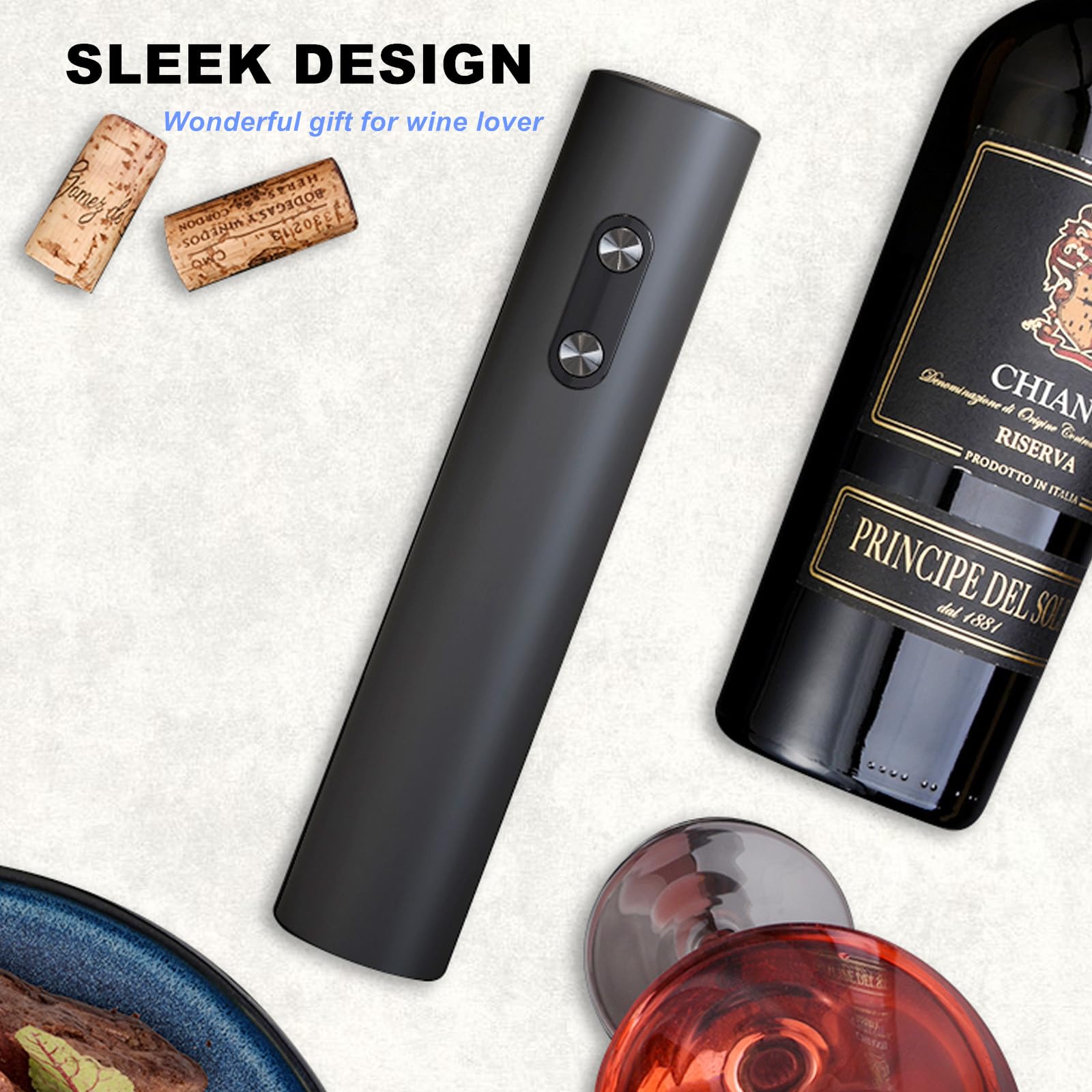 Electric Wine Opener with Foil Cutter - Automatic Corkscrew Wine Bottle Opener, Battery Powered Rechargeable Wine Remover - Perfect Gift for Wine Lovers, Home Kitchen & Party Accessories (Great for Weddings, Dinner Parties & Wine Tasting Events)