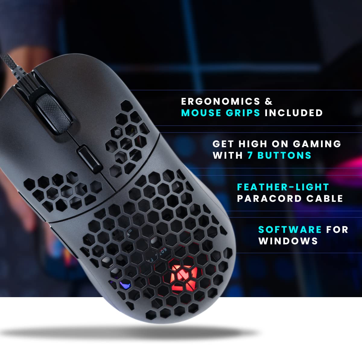 Cosmic Byte Unisex Kilonova 3370IC PRO X-Light Wired Gaming Mouse - 16000 DPI, 7 Buttons, RGB Lighting - Perfect for FPS, MOBA & Esports Gaming (Black)