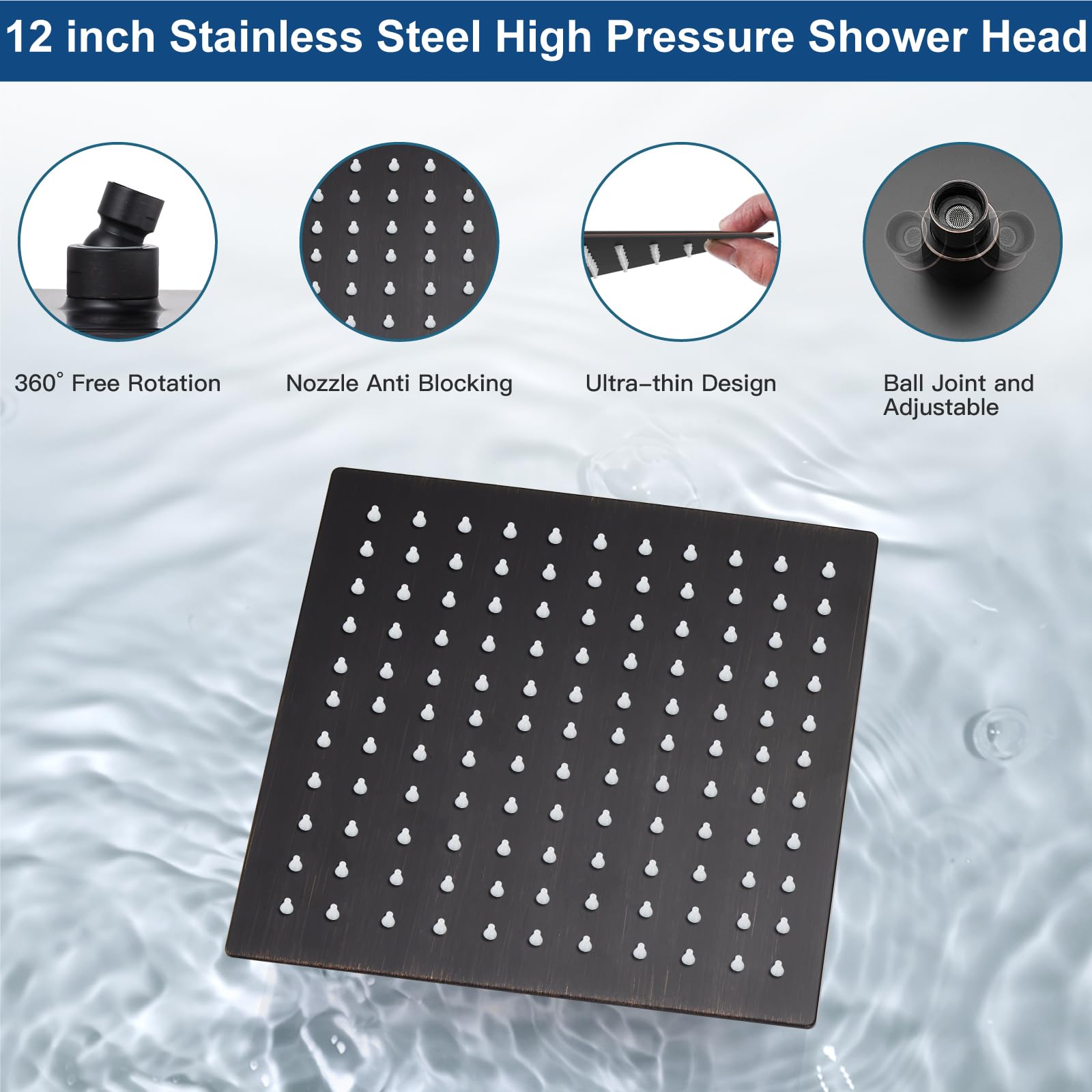 Midanya 12 Inch Oil Rubbed Bronze Rain Shower System - Square Rainfall Shower Head with Handheld Sprayer, Waterfall Tub Spout & Rough-in Valve Shower Mixer Combo for Bathroom & Tub | Luxurious Spa Experience at Home