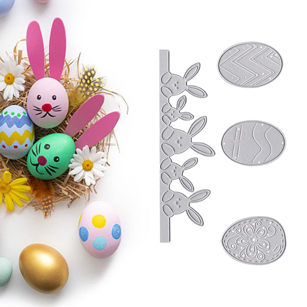 ALIBBON Easter Egg Rabbit Die Cuts - Metal Cutting Dies for DIY Card Making, Scrapbooking & Photo Albums - 3 Lace Egg Templates for Crafting, Embossing & Home Decor - Perfect for Easter Decorations, Gift Cards & Handmade Projects