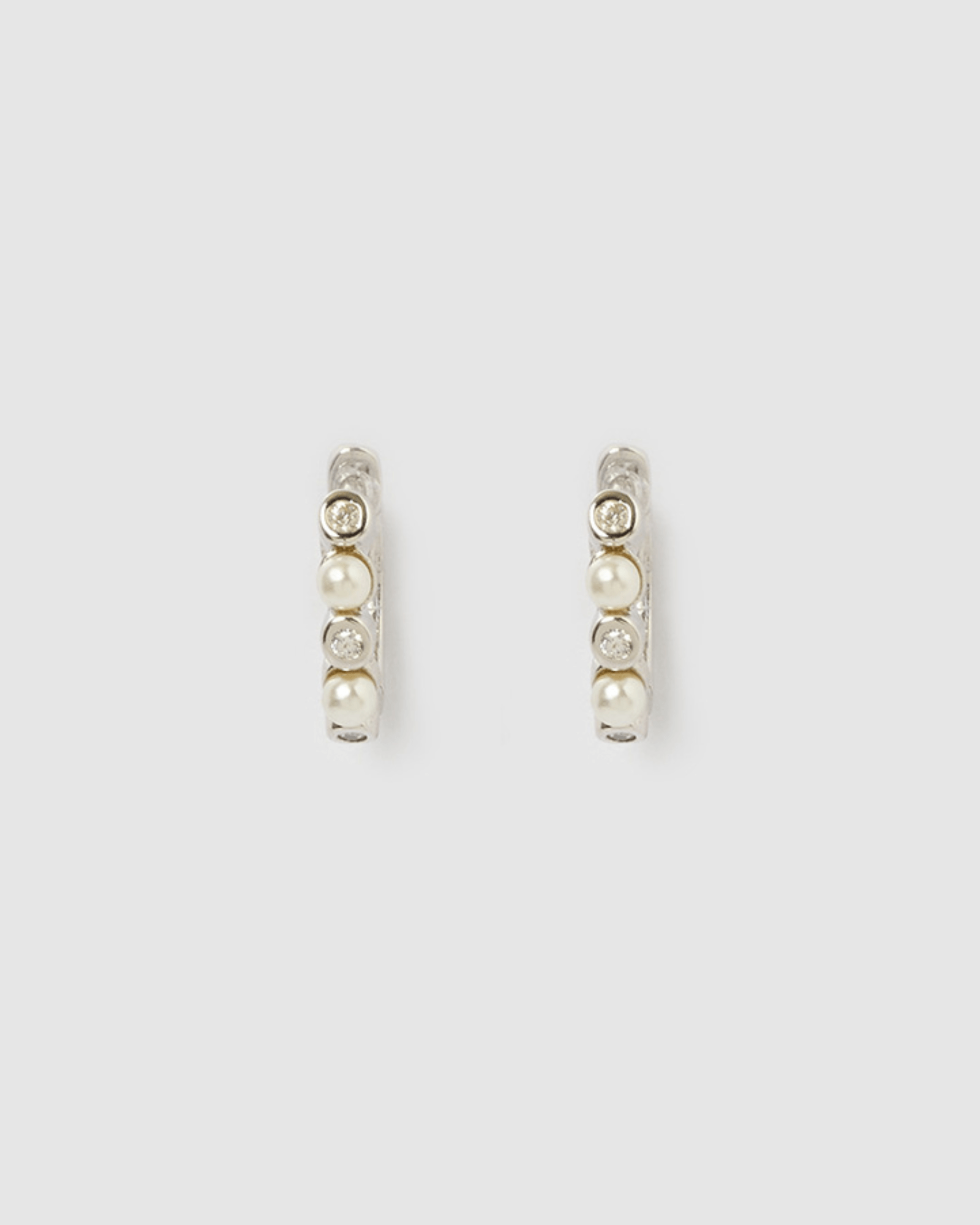 Izoa Candice Huggie Silver Pearl Earrings for Women - Elegant Pearl Hoop Earrings for Everyday Wear, Gift Giving & Special Occasions