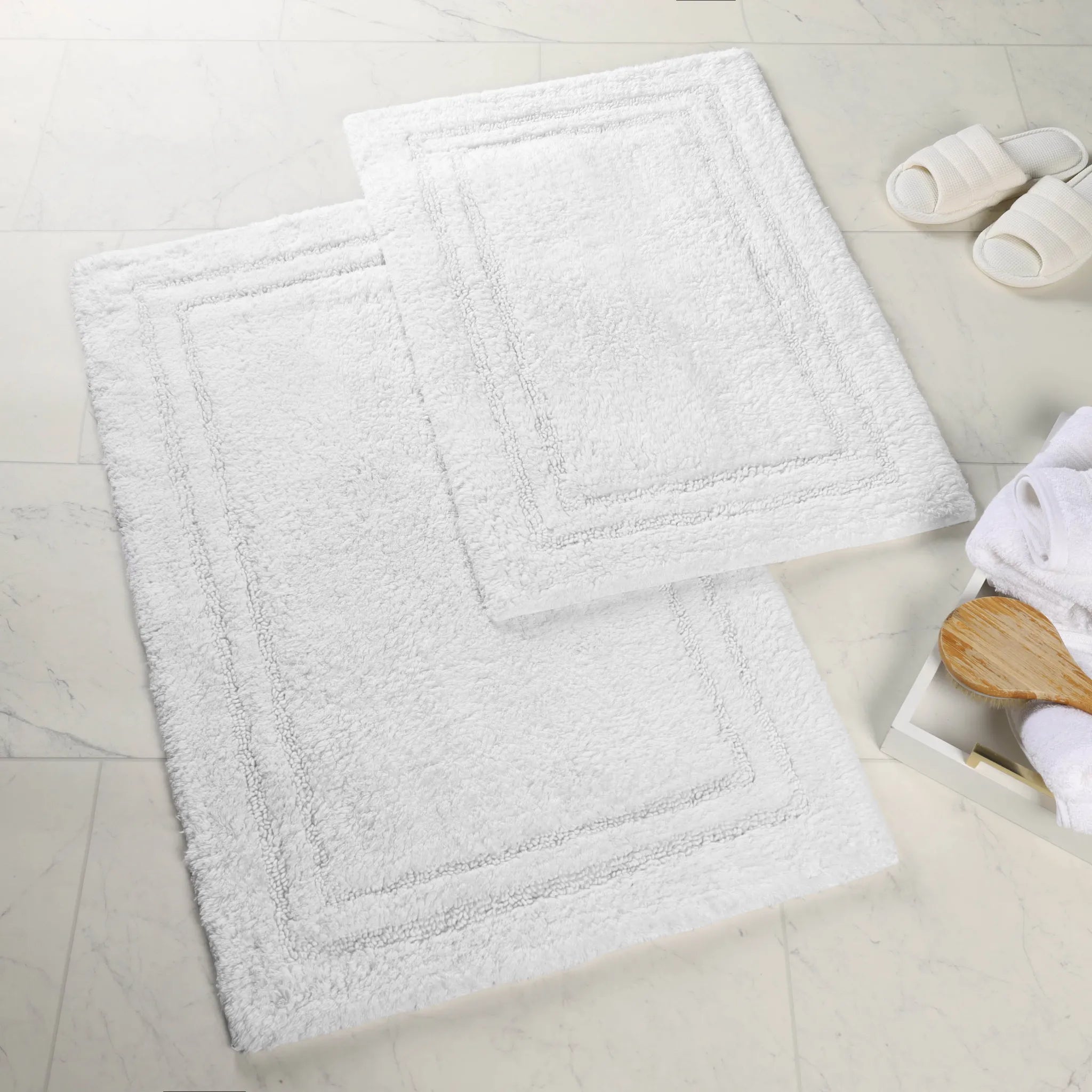Non-Slip Cotton Bathroom Rug Set - 2 Piece Washable Absorbent Bath Mat with Anti-Skid Backing for Bathroom, Shower & Vanity Area