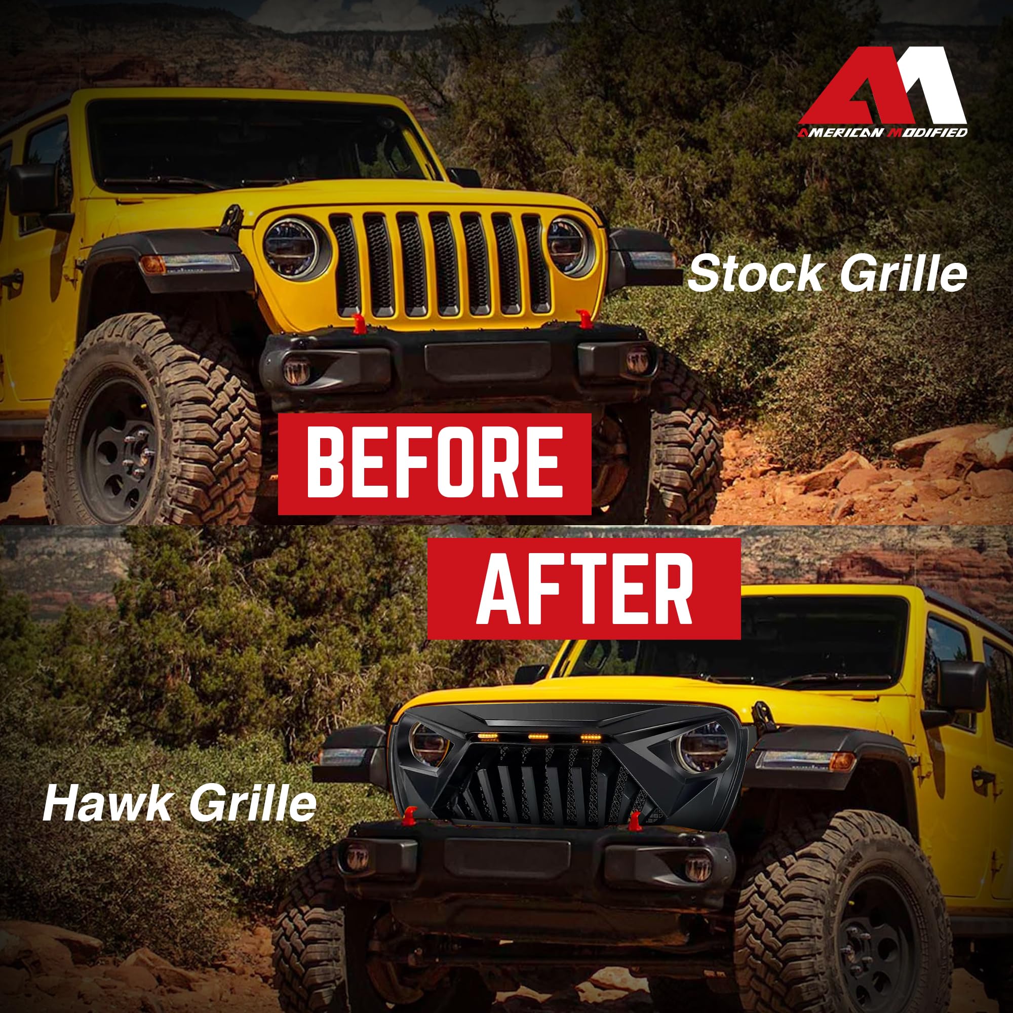 Jeep Goliath Grille with LED Amber Lights - Compatible with 2018+ Wrangler JL & 2020+ Gladiator JT (No TrailCam) - Matte Black | Off-Road Upgrade for Jeep Enthusiasts