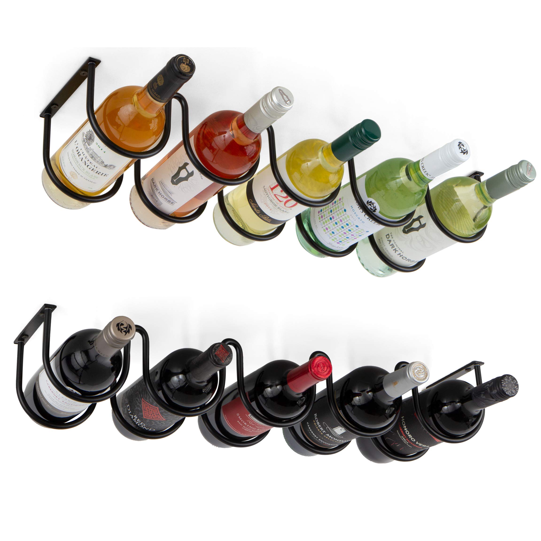 Wallniture Dijon 5-Sectional Wine Rack - Wall Mounted or Under Cabinet Bottle Storage Organizer - Metal Black Set of 2 - Perfect for Kitchen, Bar, Dining Room & Wine Cellar Organization