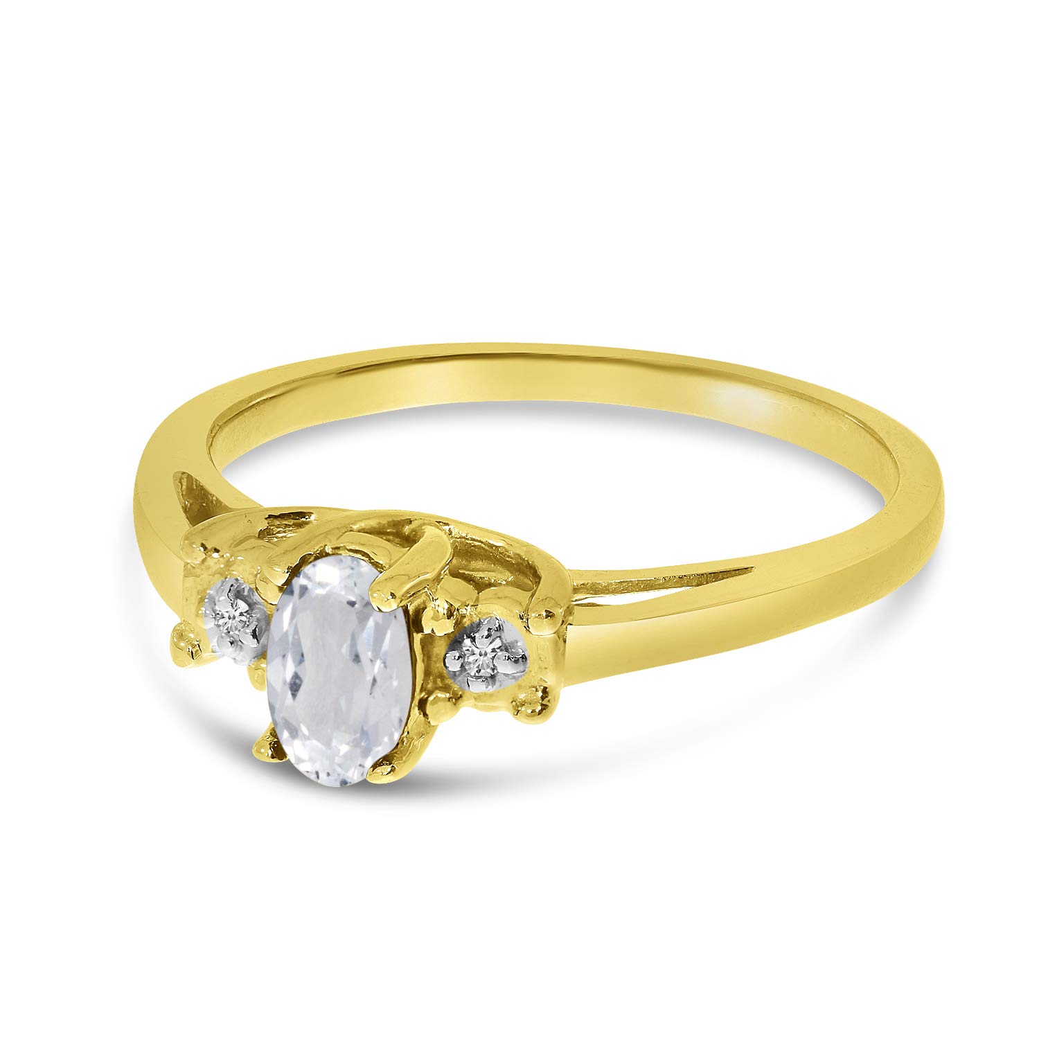 Jewels By Lux 10k Yellow Gold Genuine Birthstone Solitaire Oval Gemstone & Diamond Engagement Ring for Women | Perfect Wedding, Anniversary & Proposal Gift