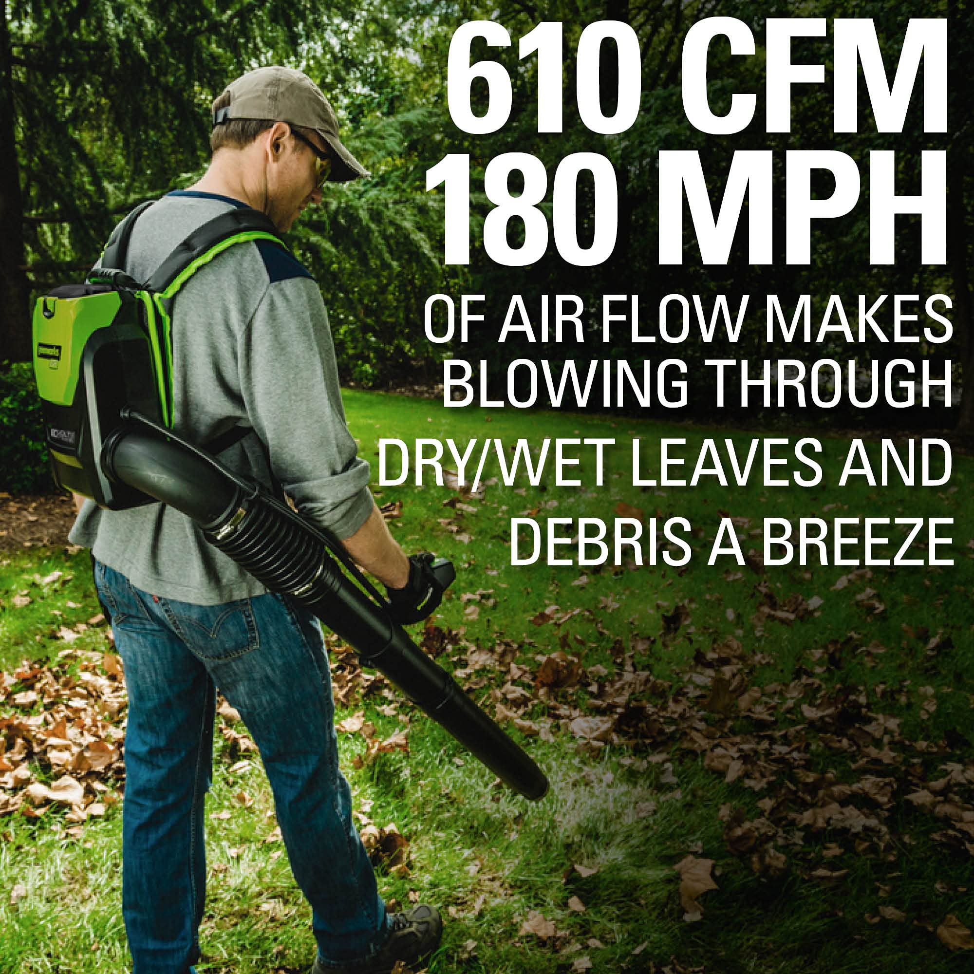 Greenworks 80V Cordless Brushless Backpack Leaf Blower - 180 MPH, 610 CFM, 75+ Tool Compatible (Tool Only) - Perfect for Yard Cleanup, Landscaping & Professional Use