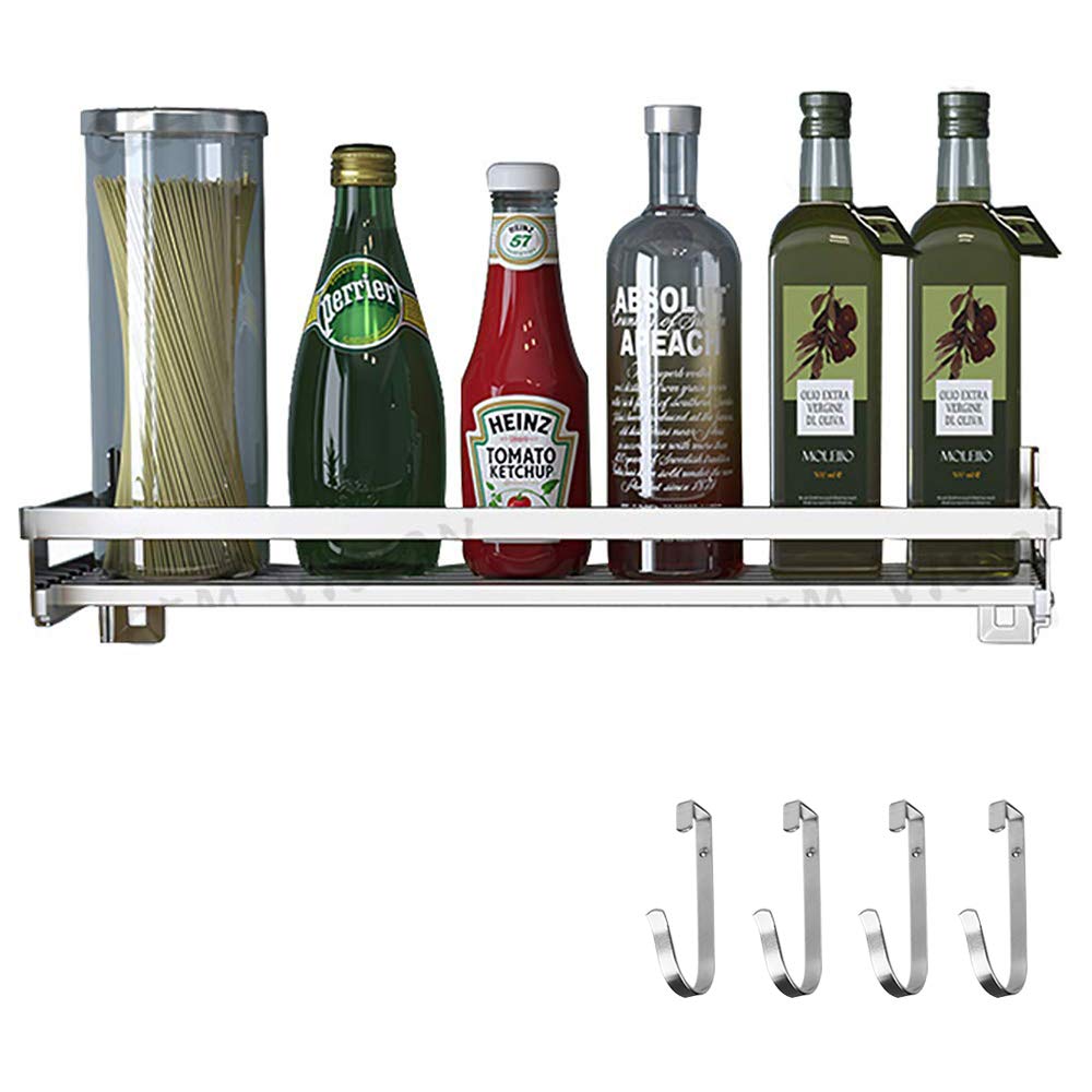 Premium Stainless Steel Spice Rack Shelf - 15.7 Inch Wall Mount Organizer for Kitchen Pantry, Countertop or Cabinet - Perfect for Storing Spices, Jars & Condiments