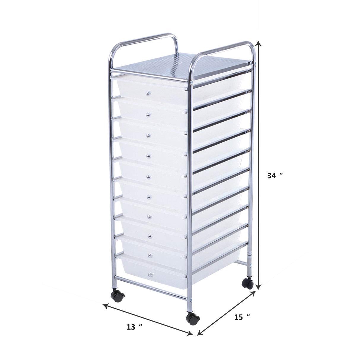 Giantex 10-Drawer Rolling Storage Cart - Mobile File Organizer for School, Office & Craft Room - Clear Plastic Scrapbook Paper Organizer - Perfect for Classroom Supplies, Office Documents & Craft Storage