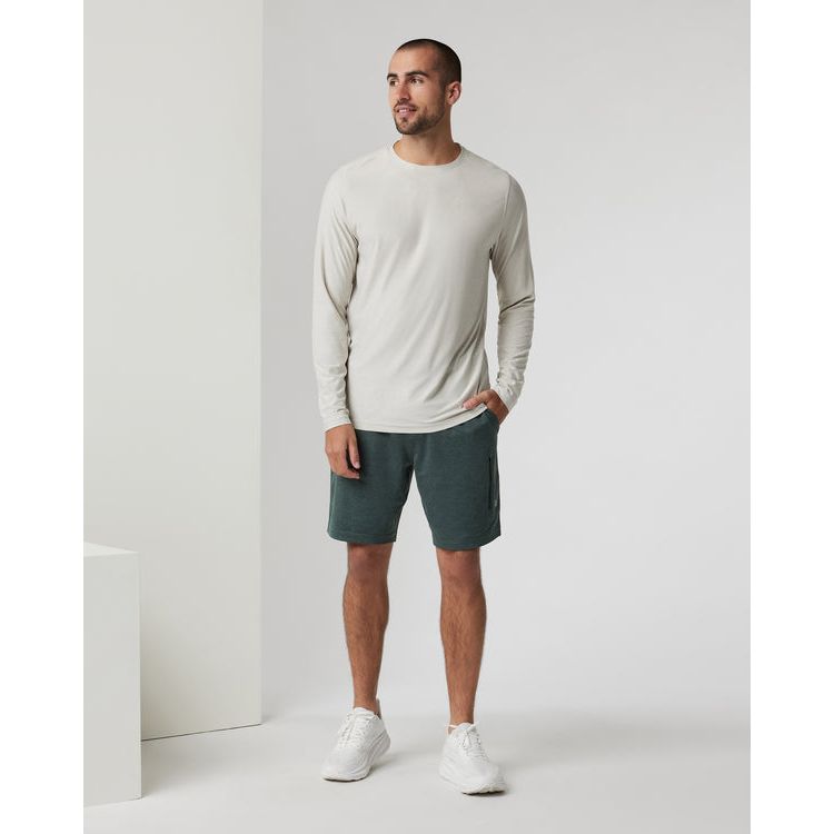 Vuori Men's Long Sleeve Strato Tech Tee - Moisture Wicking Performance Shirt in Salt Heather for Gym, Running & Outdoor Activities