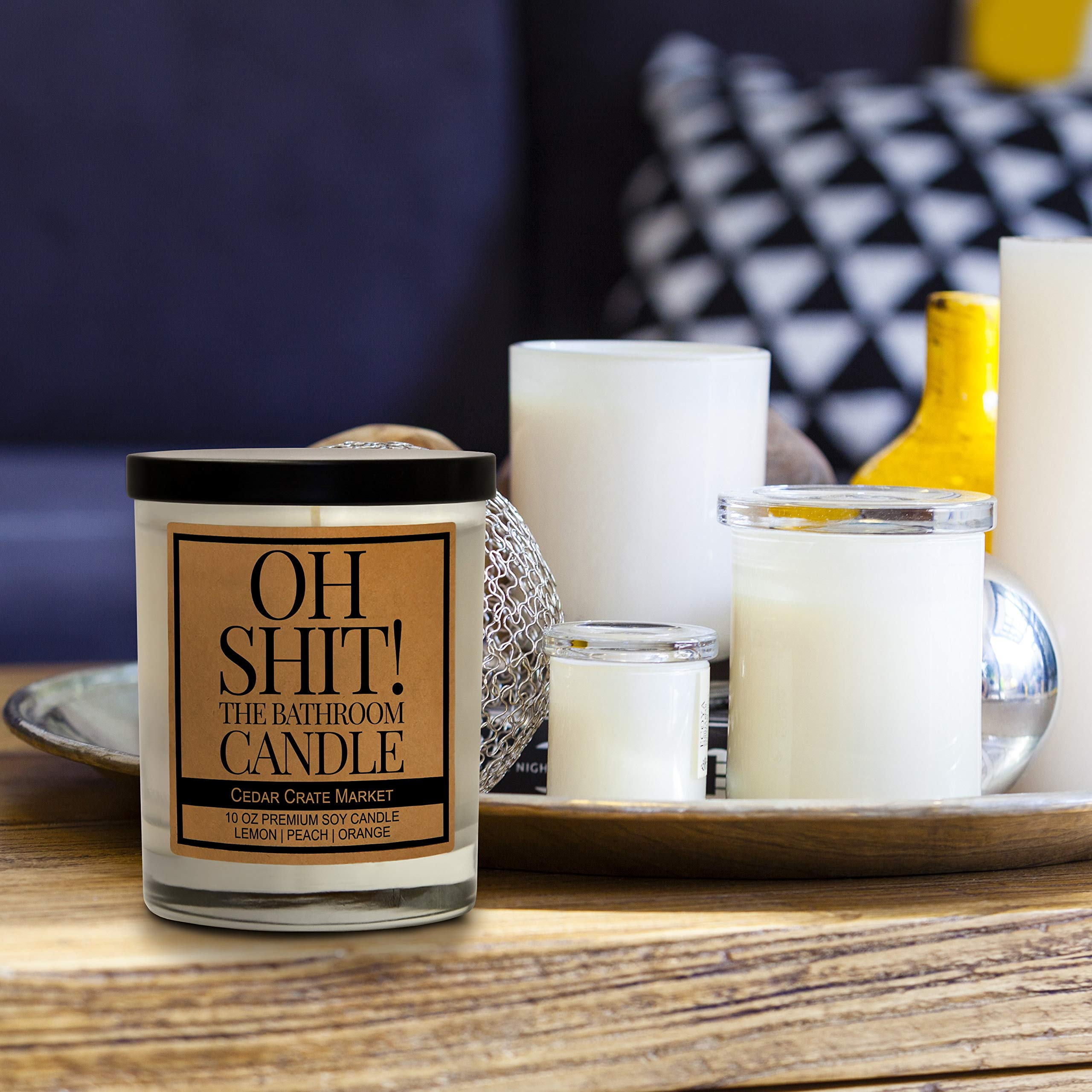 Oh Shit! The Bathroom Candle - Funny Soy Candle Gift for Women & Best Friends, Lemon Peach Orange Scented, Perfect Birthday Gift for Relaxation & Humor in Bathroom or Home Decor