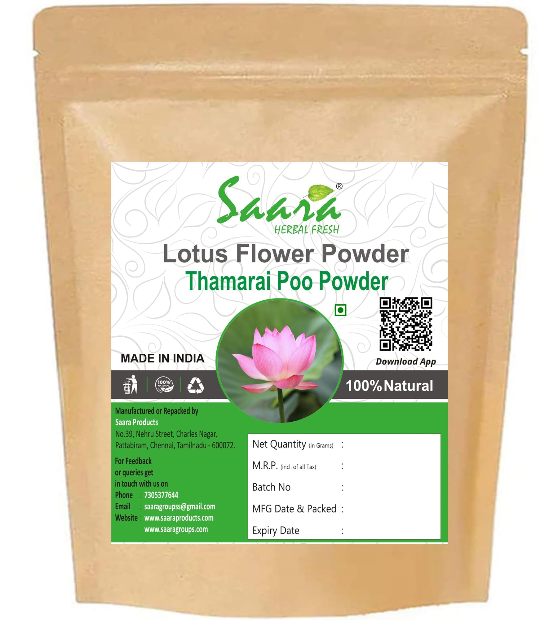 Organic Lotus Flower Powder (Pink) 70g - 100% Pure Kamal Powder for Glowing Skin, Hair Care & Face Masks | Natural Thamarai Poo for DIY Beauty Recipes & Ayurvedic Treatments (Pack of 1)