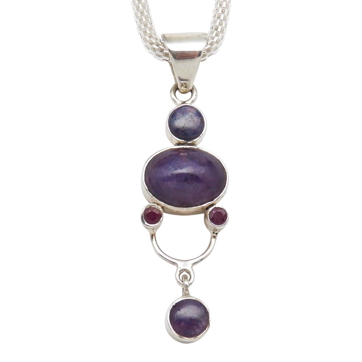 Iolite Amethyst Ruby Gemstone Sterling Silver Pendant Necklace - 18