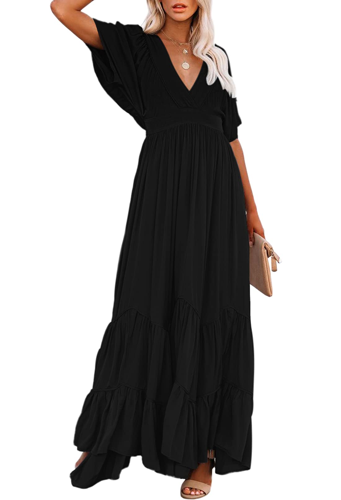 Linsery Women's Maxi Summer Dress - Boho Flowy Long Dress for Beach, Vacation & Casual Wear