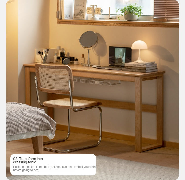 Solid Oak and Poplar Wood Long Narrow Desk - Modern Minimalist Home Office Writing Table for Small Spaces | Perfect for Study, Work, and Laptop Use