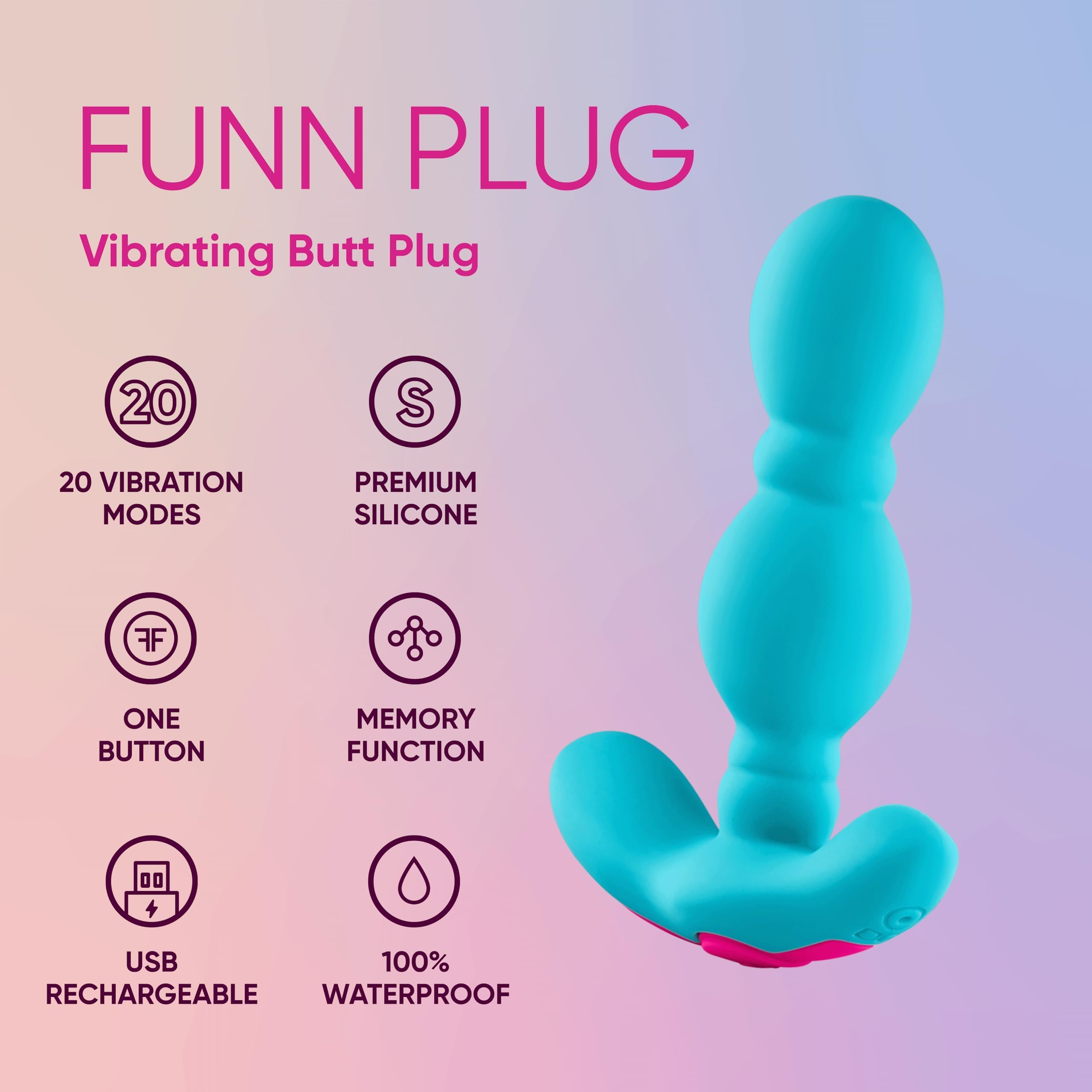 Premium Funn Plug Vibrating Butt Plug - 20 Silent Vibration Modes, 100% Waterproof Anal Toy for Men & Women - Silky Smooth Silicone Prostate Massager for Beginners - Perfect for Solo Play, Couples & Sensual Exploration