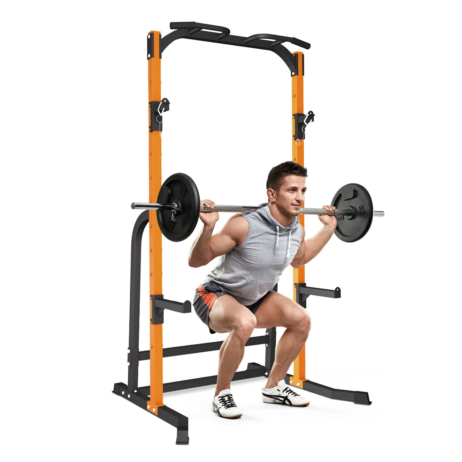 DOIT Multi-Function Power Rack - Adjustable Squat Stand Weight Lifting Station with Pull Up Bar & Dip Bar - Heavy Duty Home Gym Equipment for Strength Training & CrossFit Workouts - Perfect for Garage Gym, Basement & Small Space Fitness