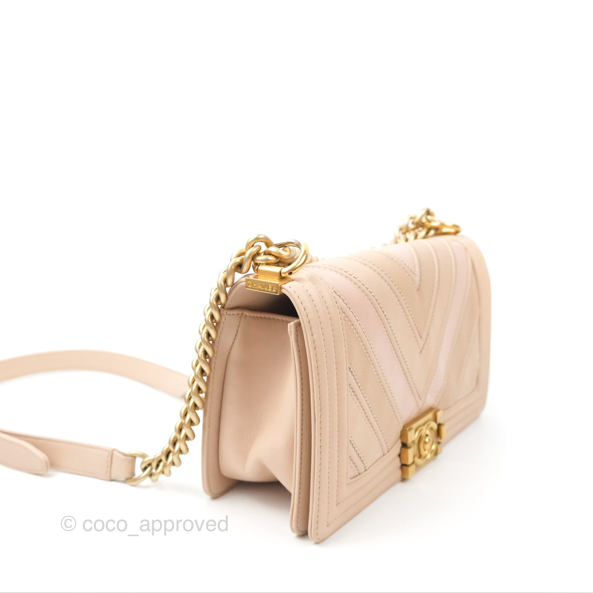 Chanel Chevron Medium Boy Bag in Beige Pink Suede Calfskin with Aged Gold Hardware - Luxury Designer Handbag for Women, Perfect for Parties & Date Nights