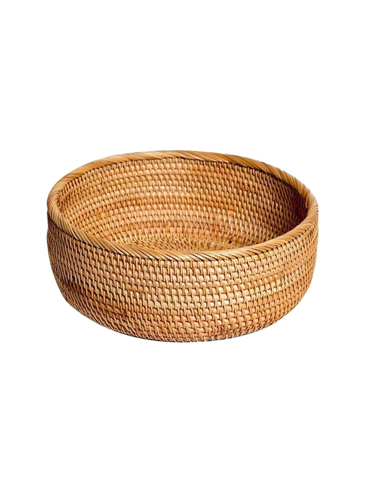 Handwoven Round Rattan Fruit Basket - Large Wicker Picnic Tray for Food Storage & Organization | Perfect for Kitchen, Dining Table, and Outdoor Gatherings | Durable & Stylish (Color: C, Size: L)