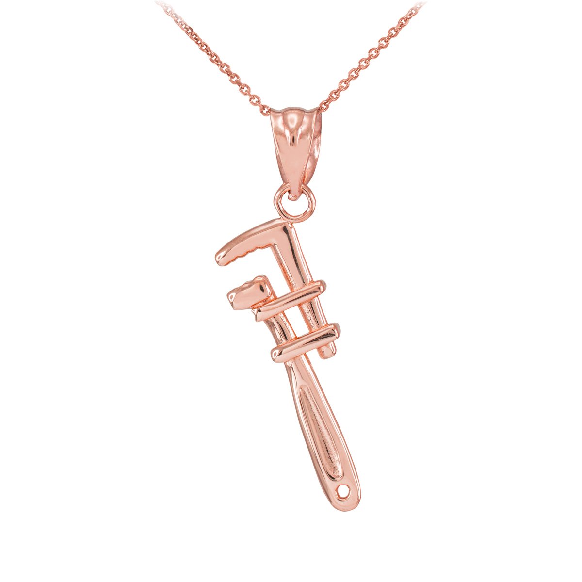 14K Rose Gold Monkey Wrench Pendant Necklace for Men - Durable Jewelry Gift for Mechanics, Engineers & DIY Enthusiasts - Perfect for Work, Gifts & Special Occasions