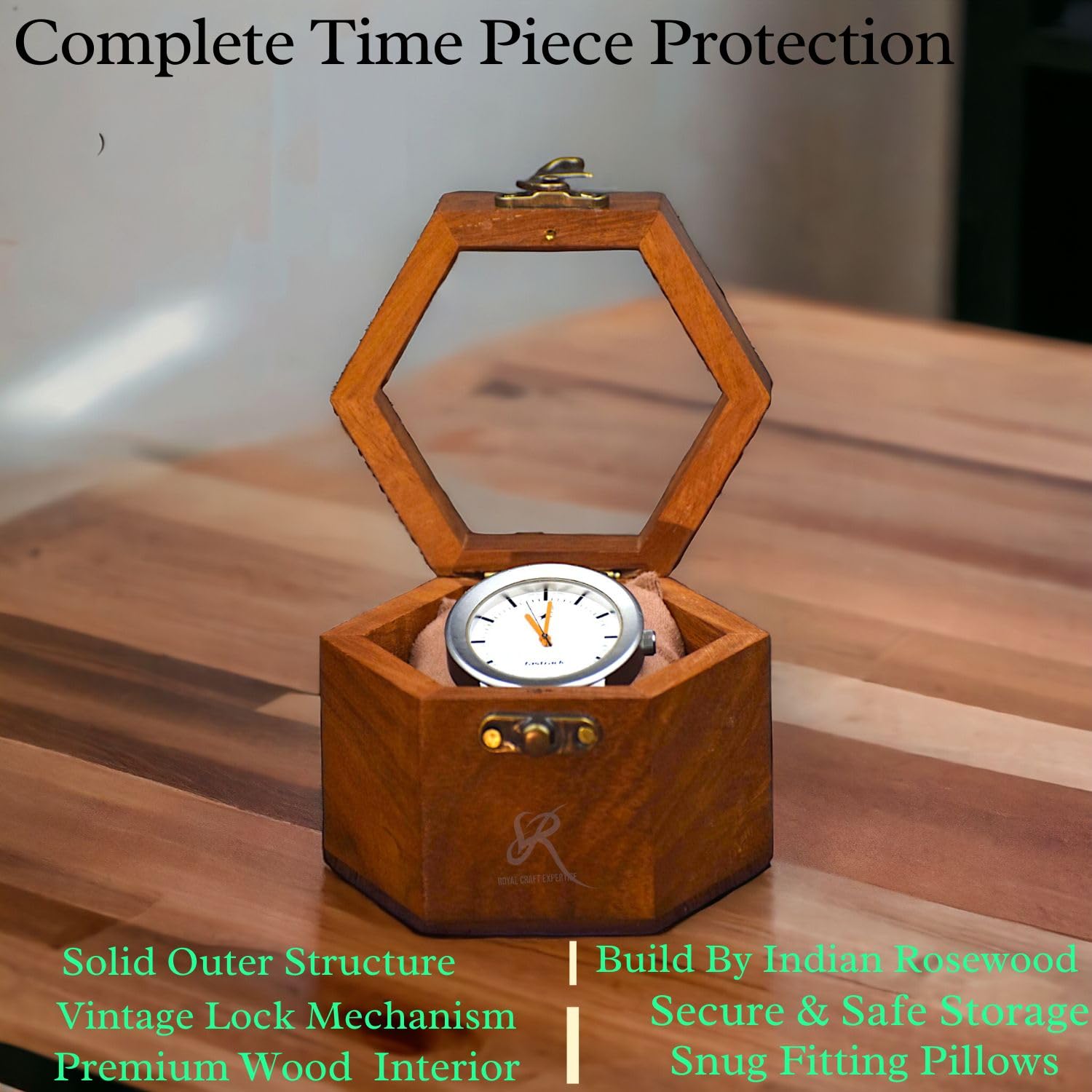 Premium Single Slot Watch Box for Men - Dark Rosewood Watch Display Case with Glass Lid | Luxury Watch Organizer & Travel Storage | Valentine's Gift for Him, Business & Home Decor Use