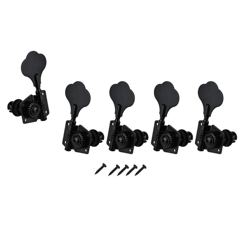 5Pcs Vintage Open Bass Guitar Tuning Keys - Black Machine Heads & Pegs Tuners for 5-String Bass (1L4R) | Premium Replacement Parts for Bass Guitar Maintenance & Upgrades | Perfect for Musicians, Luthiers & DIY Guitar Repair