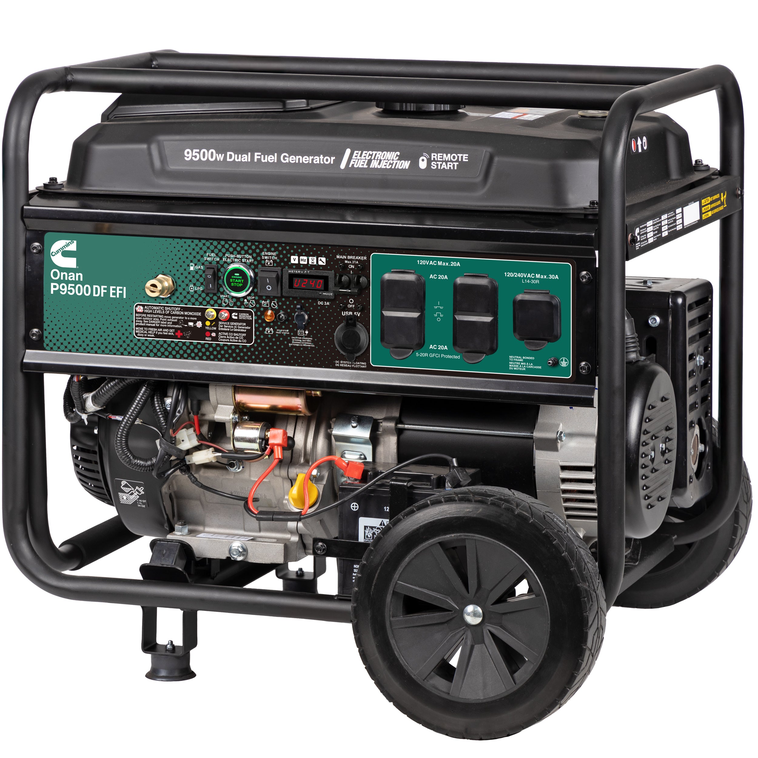Cummins Onan P9500DF EFI 7500W/9500W Dual Fuel Generator - Gas & Propane Powered with CO Alert & Remote Start - Perfect for Home Backup Power & Outdoor Camping